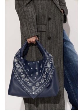 Marc Jacaobs Navy Bandana-Print Leather Hobo Bag